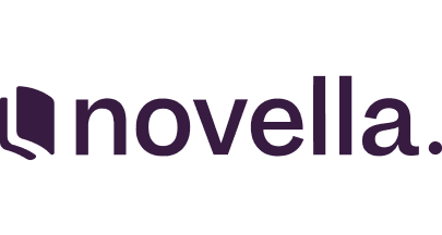 Novella logo with a purple book icon and the word 'novella' in purple lowercase letters.
