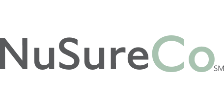NuSureCo logo with black and light green text on a white background.