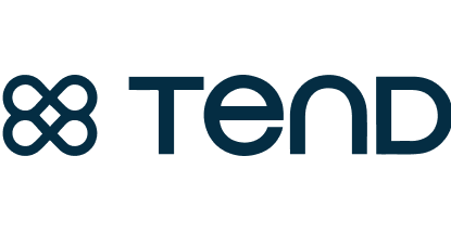 TEND logo with a stylized knot symbol and the word 'TEND' in blue.