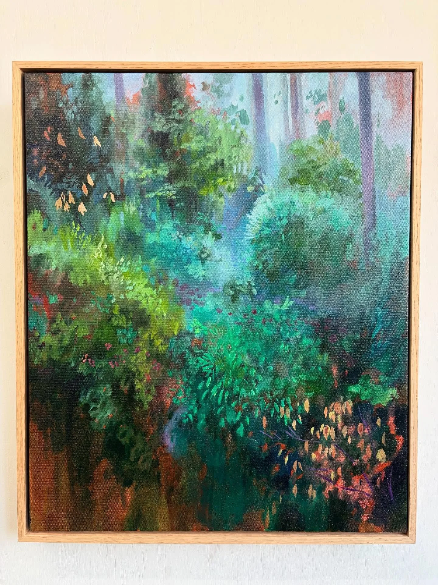 Many of the pieces from my latest solo exhibition &lsquo;Wanderings&rsquo; were influenced by photos I had taken in the Mt. Lofty Botanic Gardens. 
Creating base layers of abstraction has become a part of my process and for me it really speaks to the