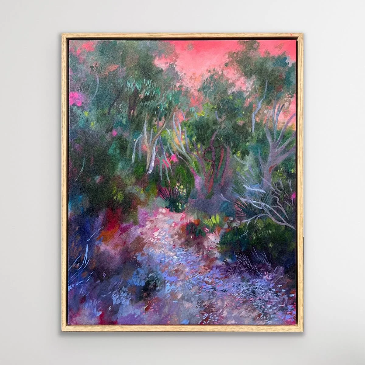 Excited that this piece has been sold from the exhibition 🙂 The reference photograph for this artwork had been sitting in a folder for a few years  waiting to be explored. It was taken- as the title suggests- at dusk as we walked back to our campsit