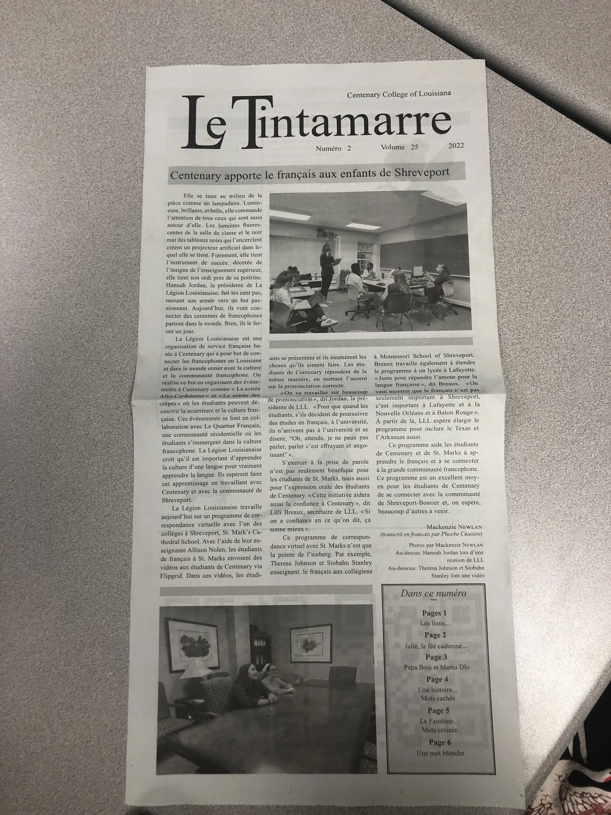 Photograph of the front cover of the newest edition of Le Tintamarre.