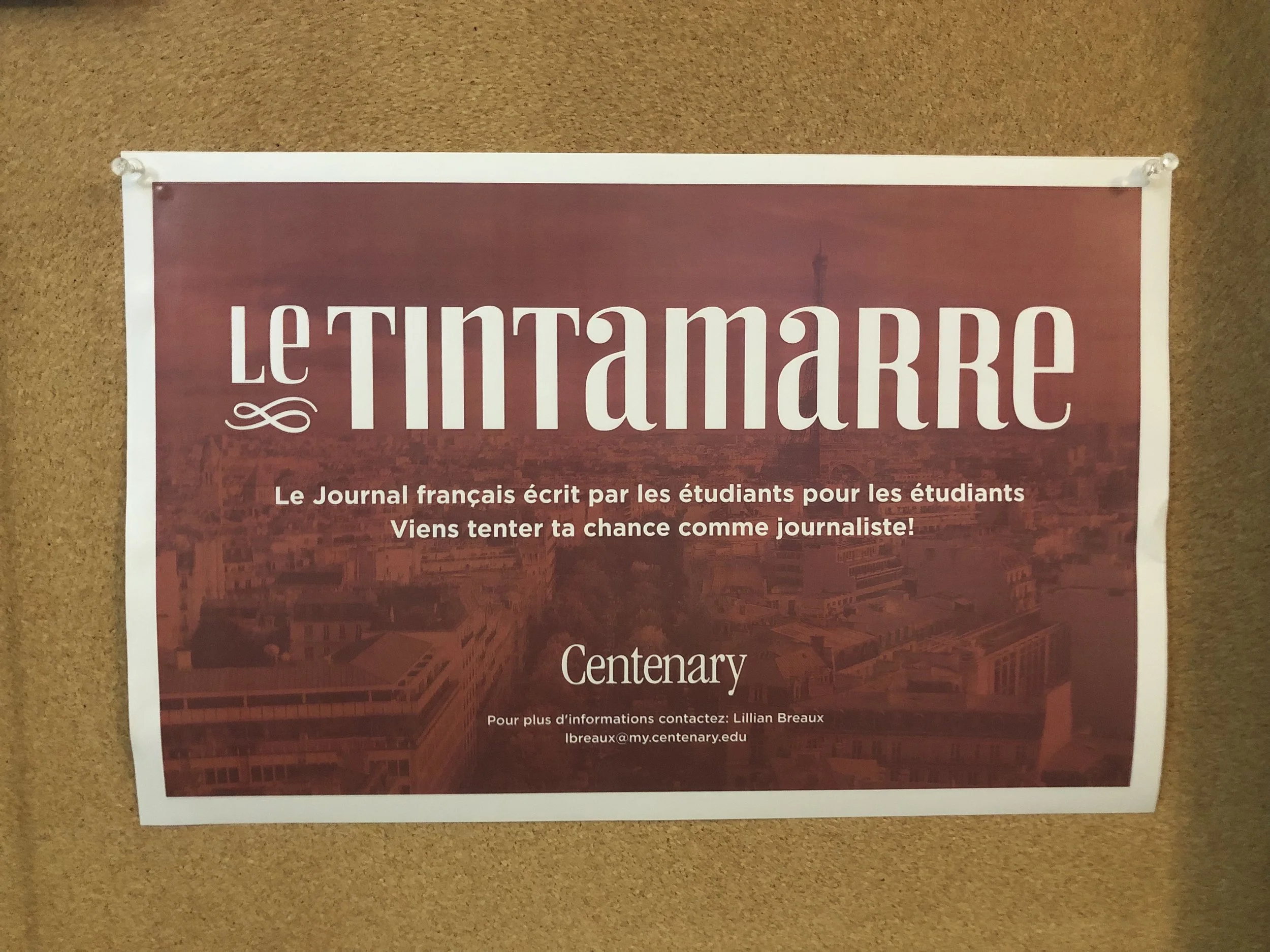 Red poster with white lettering reading "LE TINTAMARRE"