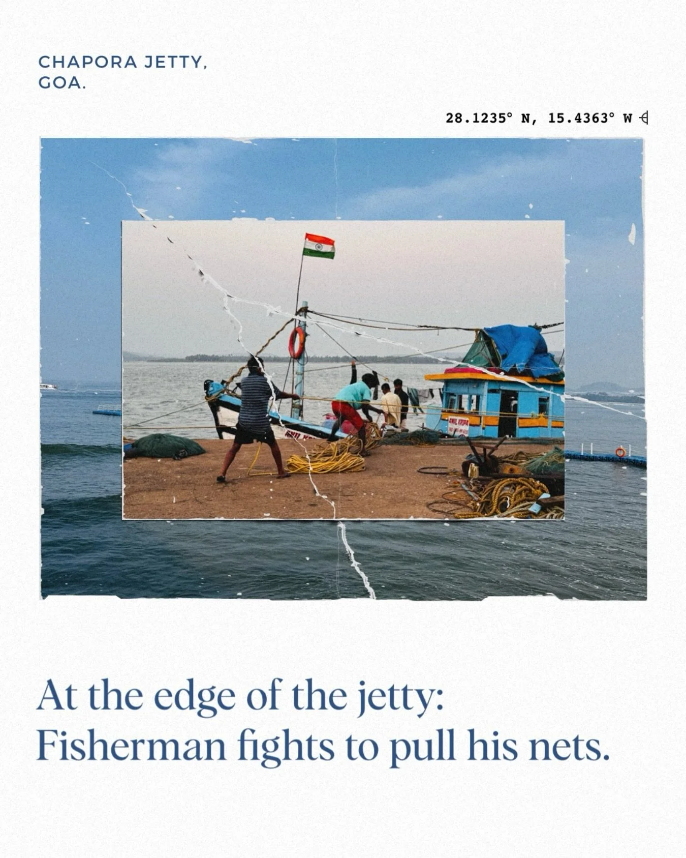 ..::S T R U G G L E::..
.
.
Hands grip tight, the ropes pull fast,
Fighting waves that rise and crash.
The flag flies high, the boat sways low,
The sea still calls&mdash;they rise, they go.
.
.
#goa #fisherman #boat #flag #sea #bluesky #solo_travel_e