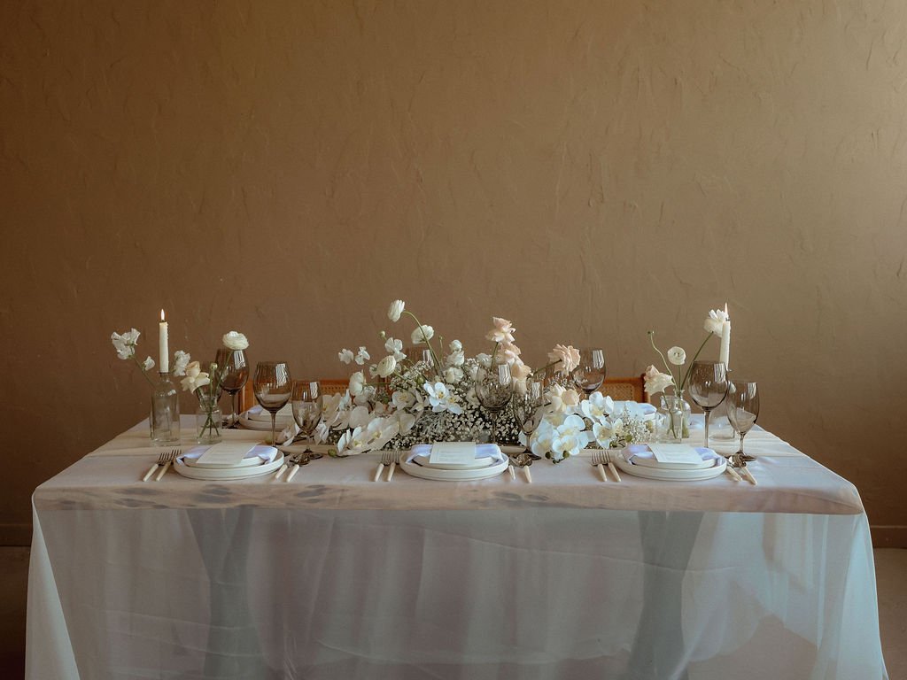 gorgeous modern styled reception table for bridal portraits