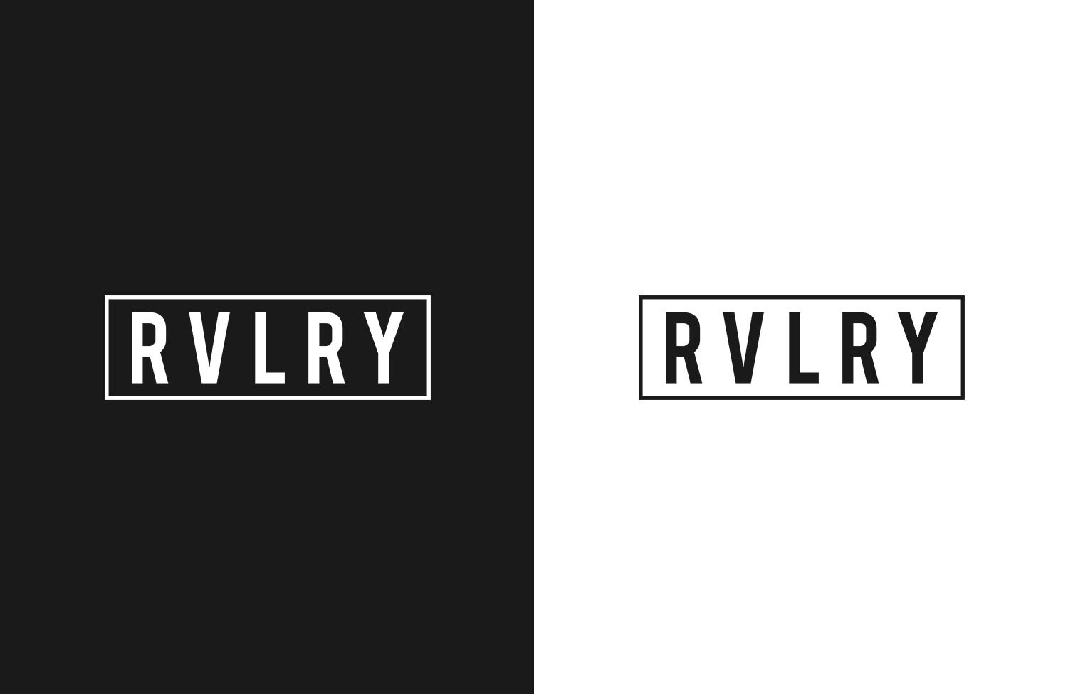 Logo with 'RVLRY' text on black and white backgrounds.