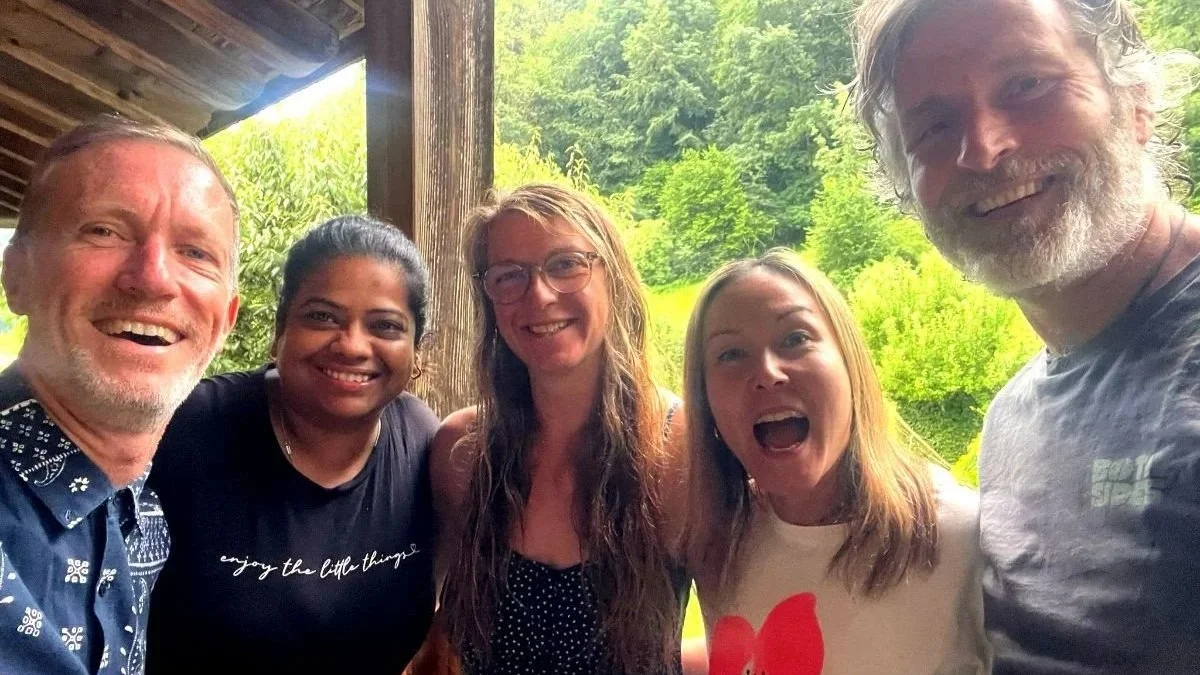 Small group check-in session at founder retreat in the Alps