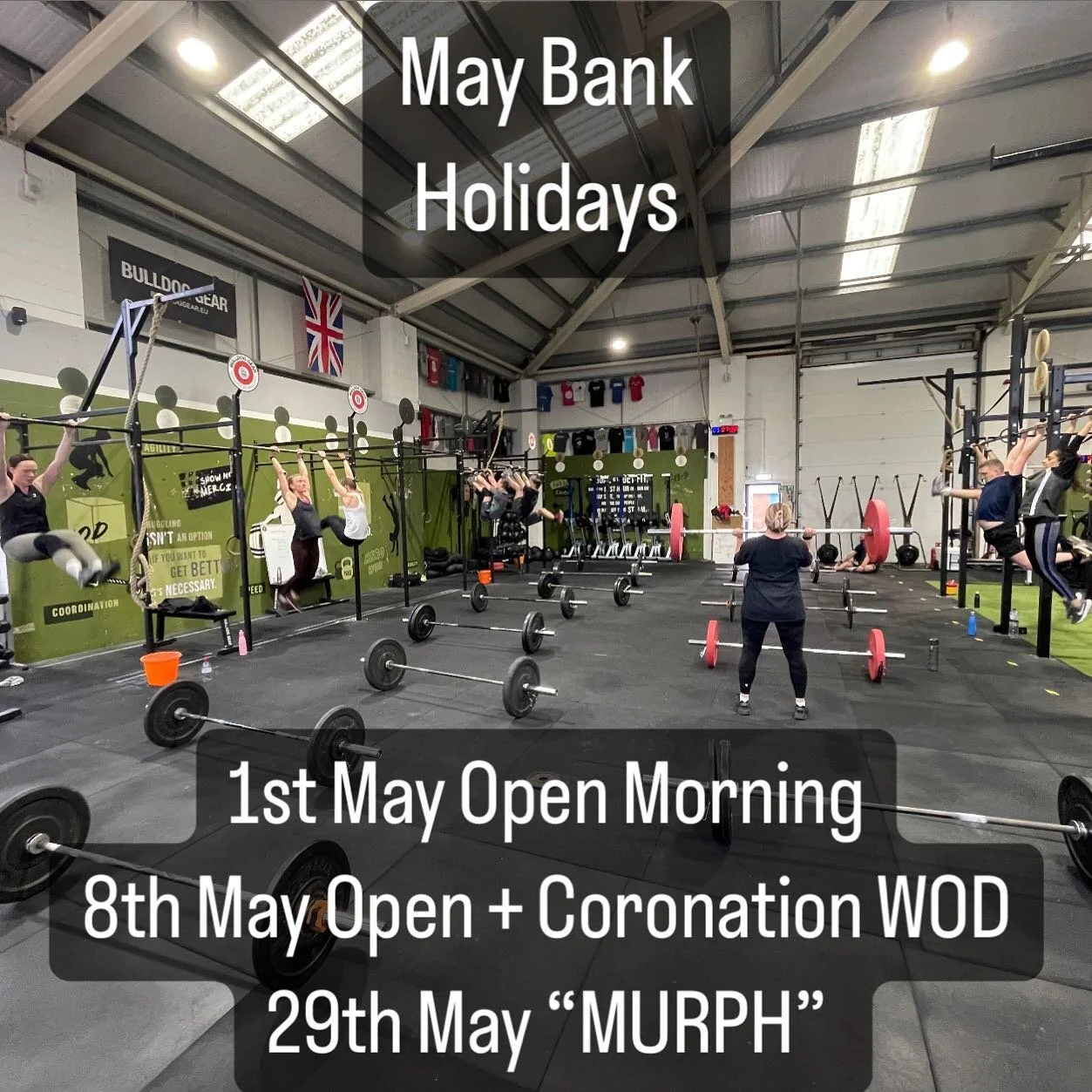 May Dates for the Diary 📔 
Check the timetable! 🕰️ 
Plenty of Running, Pull Ups, Push Ups & Squats happening on the lead up to Murph 🏃‍♀️ 
#crossfit #murph #shownomercia #morethanagym #domorebemore #pullup #pushup #squat #run #burtonontren