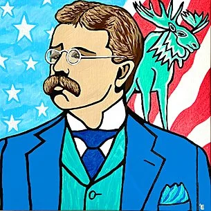 12"x12" T.R. - THE BULL MOOSE / acrylic on Strathmore 400-series with linen finish / 16"x16" white frame and matted (the SIGNATURE-STYLE SERIES) 