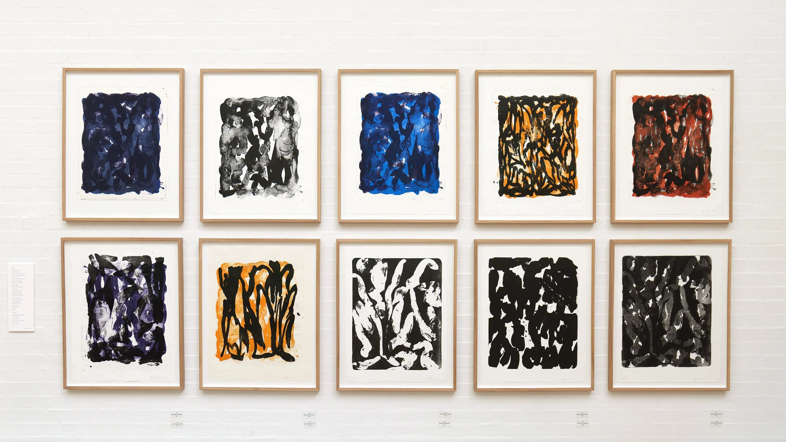 Abstract stone lithography prints, layered colour