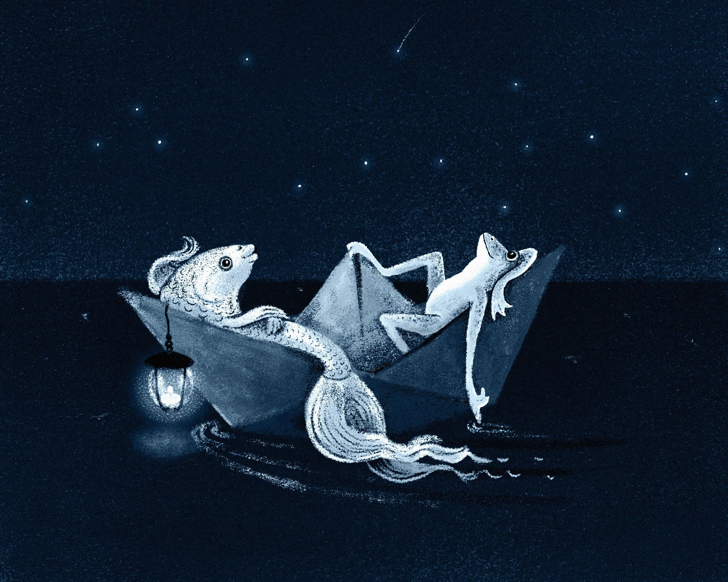 WHIMISCAL NIGHT WITH FROG AND FISH 