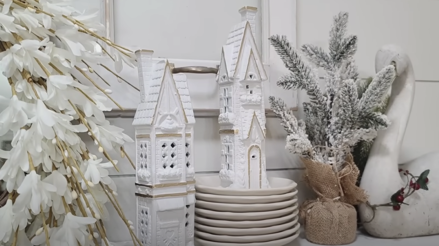 How To DIY High-End Christmas Decor: White &amp; Gold Village Houses