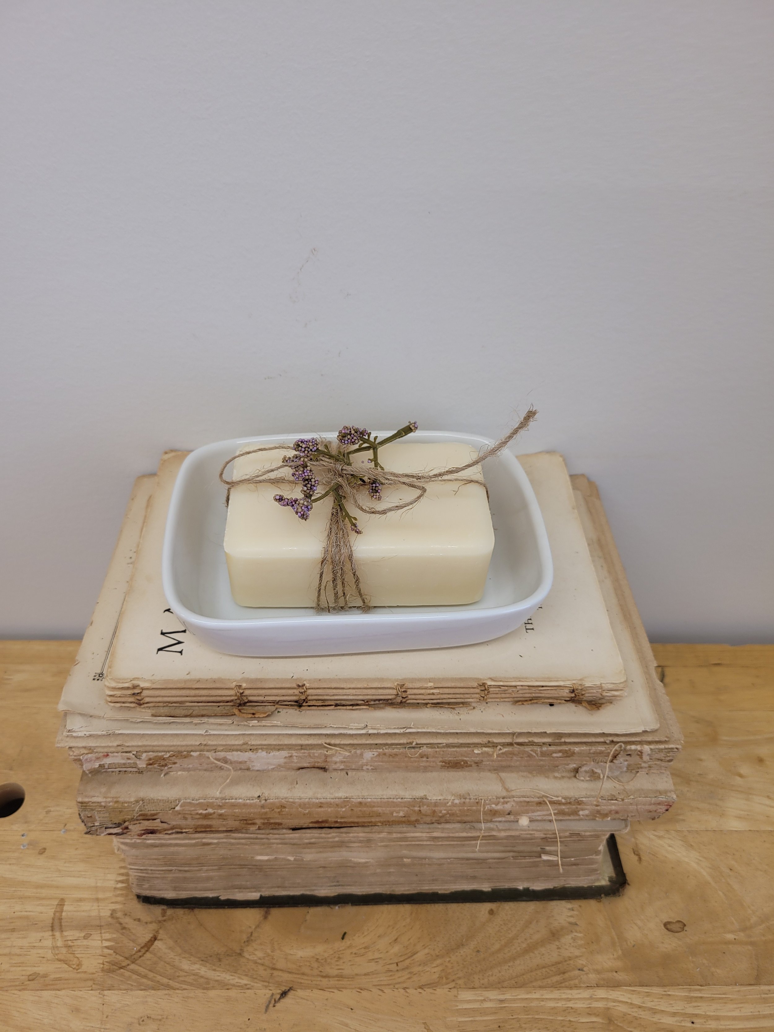 white soap dish with soap