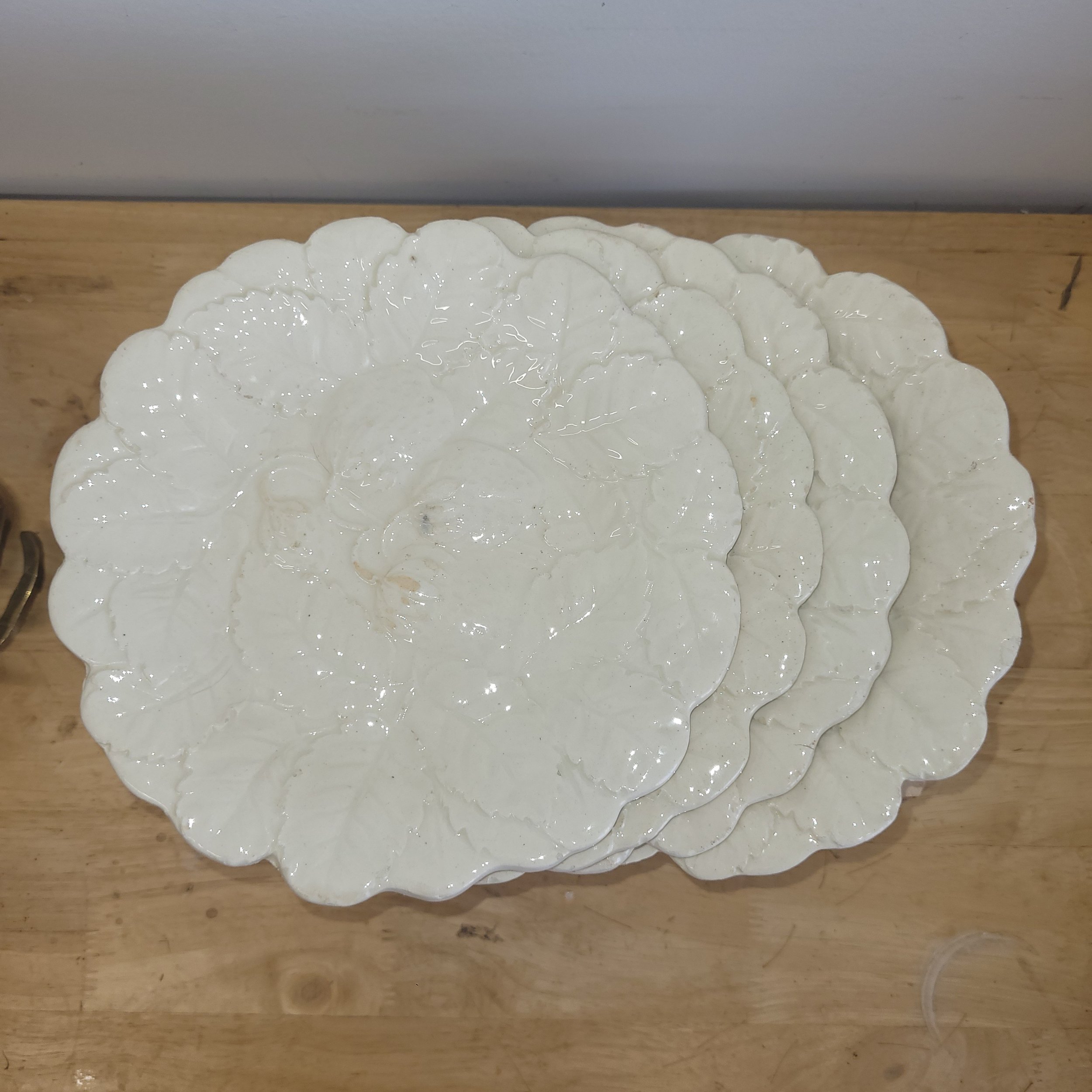 stack of 4 white plates with strawberry design - made in Italy - as is
