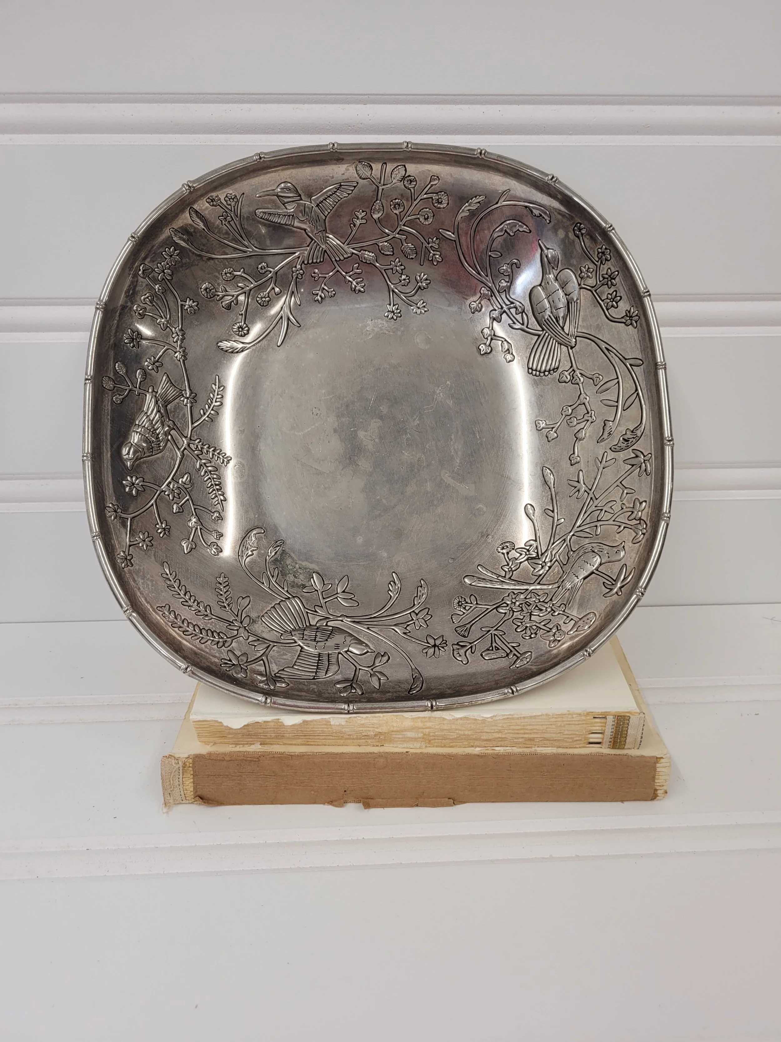 11 x 11 silver Godinger birds floral serving bowl / dish