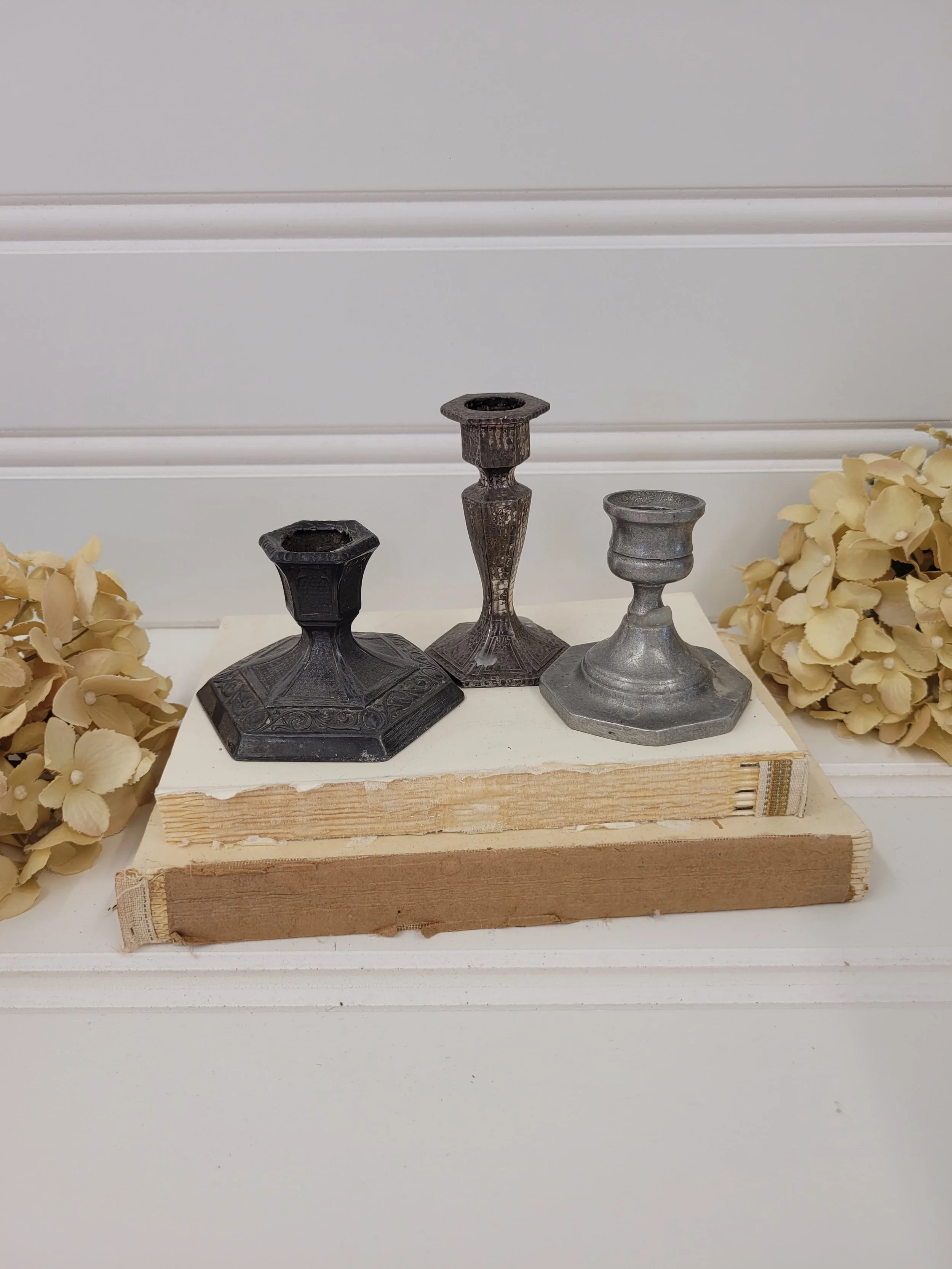 set of 3 metal candlesticks
