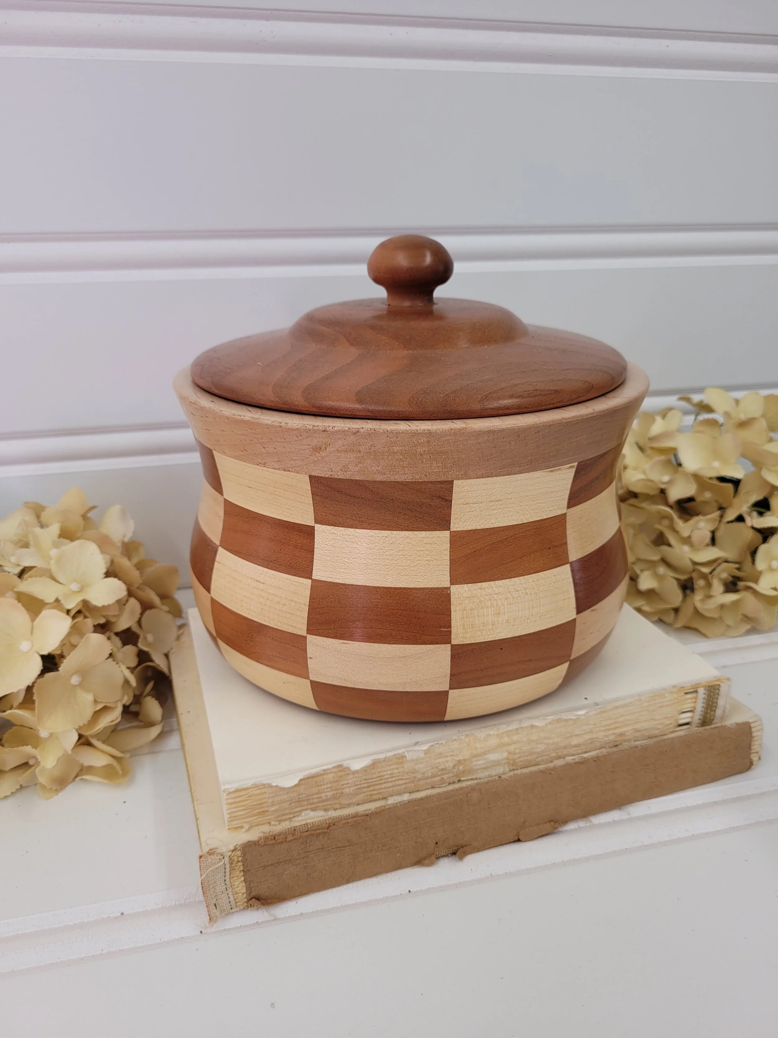 large hand turned wooden canister