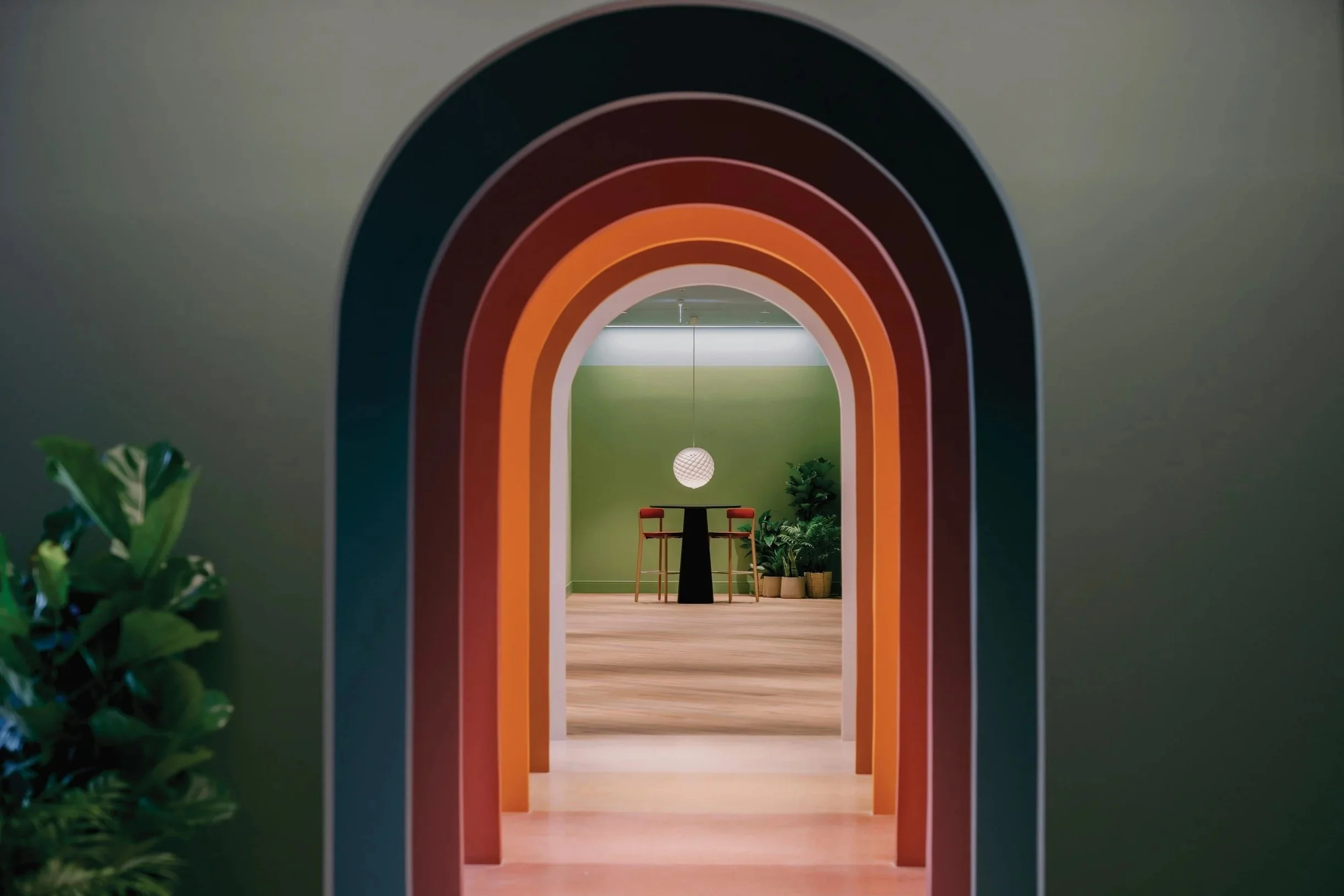 © Mariell Lind Hansen /  View through atrium bridge to table seating