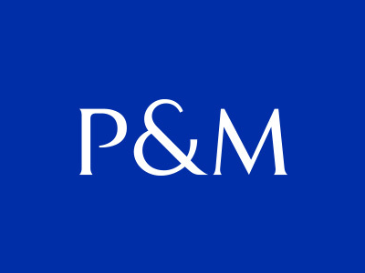 P&M logo on a blue background