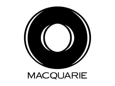 Macquarie logo featuring a black circle with a smaller white circle inside, and the word 'MACQUARIE' underneath.