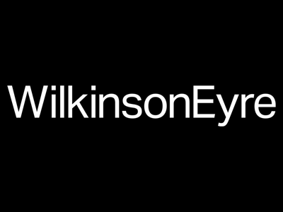 WilkinsonEyre logo in white on a black background.