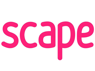 Pink lowercase text spelling 'scape' on a white background.