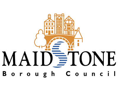 Logo for Maidstone Borough Council featuring a stylized bridge and buildings with a river, tree, and the text 'MAIDSTONE Borough Council'.