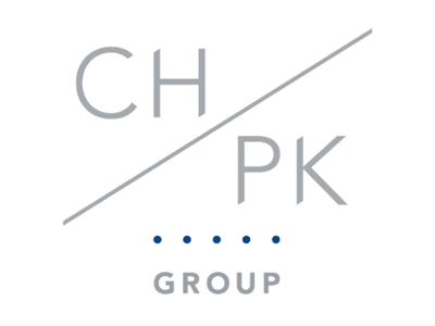 A logo with the text 'CH / PK' separated by a diagonal line, and the word 'GROUP' beneath, with six blue dots above.