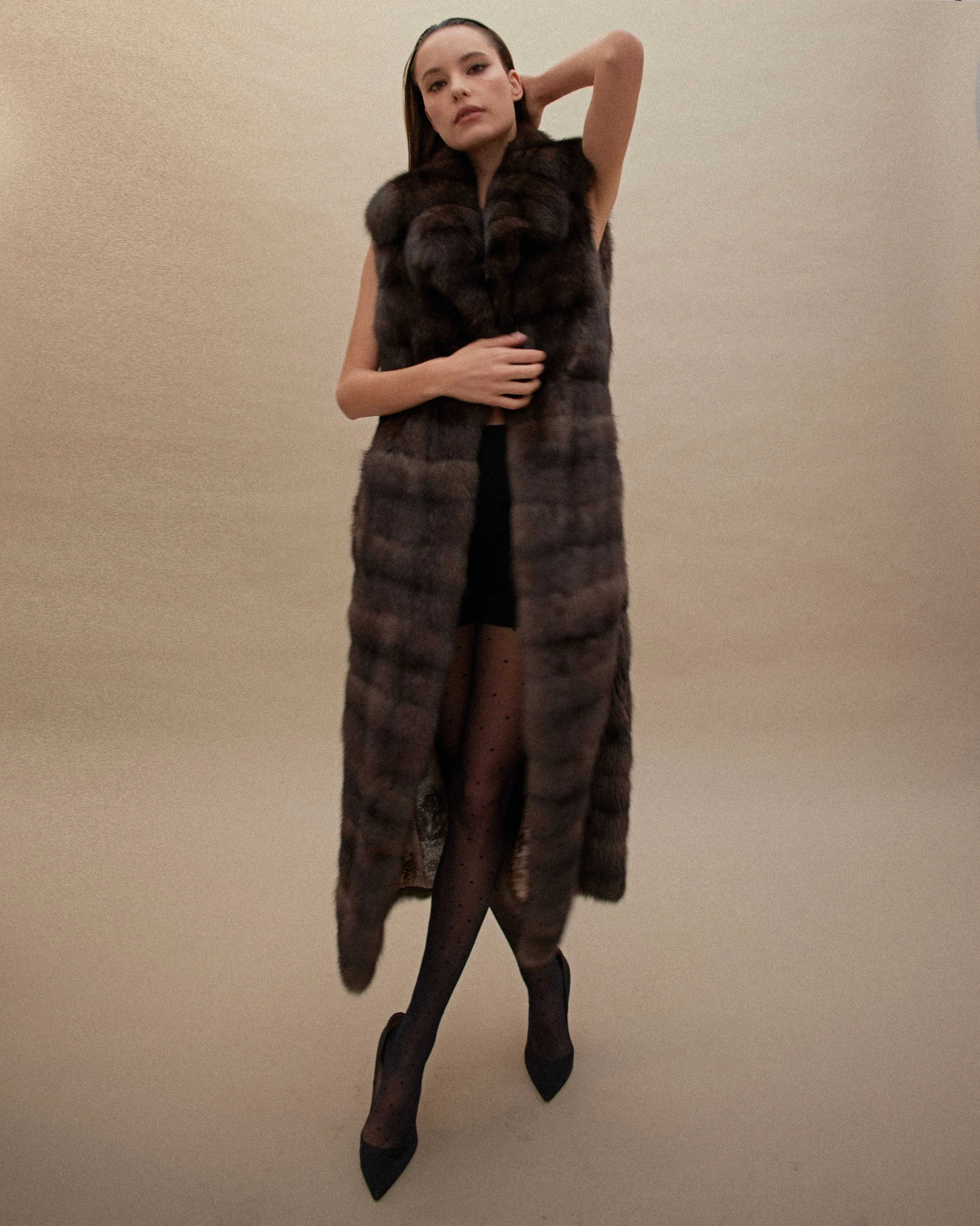 Sleeveless Bargouzine Long Sable Jacket 