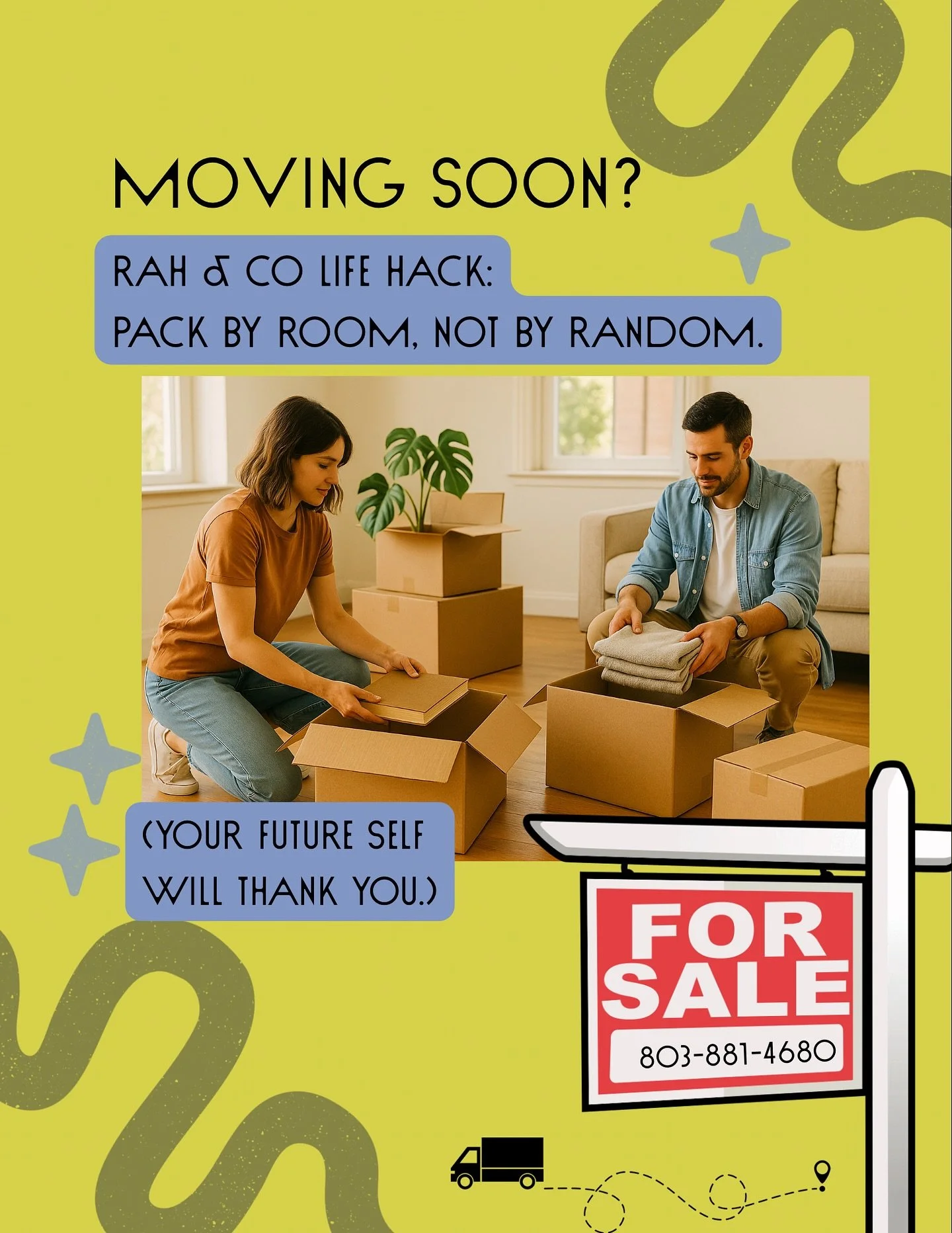 Moving? 
Let @rahandcoorganizing help take the stress off!
Call or text us at 803-881-4680