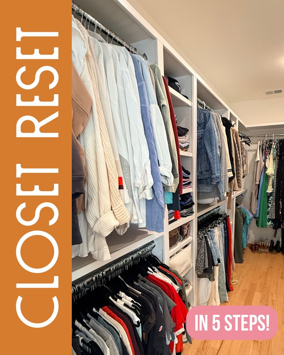 A five step closet reset! Create systems that work with your life &amp; all of your clothes!✨🧺👗💖 

#closetreset #springcleaning #organizing