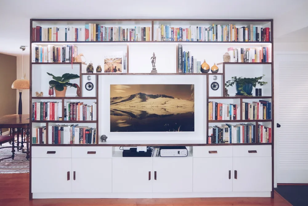 Walnut White Bookcase Media Cabinet