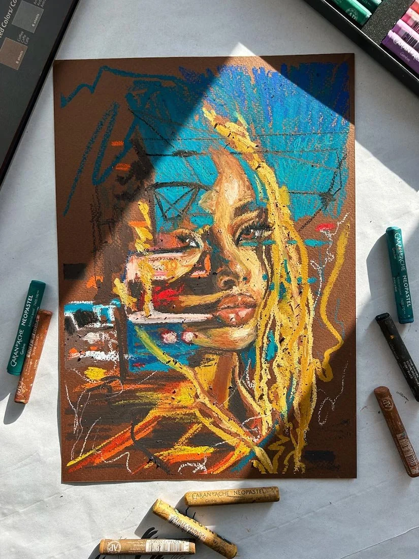 "Signal in the Dark" - oil pastel study