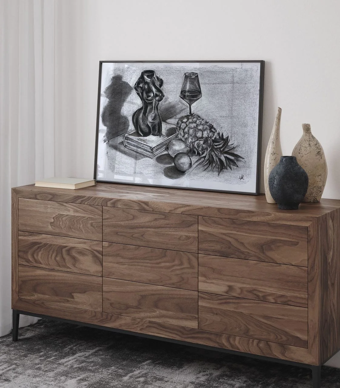 still life art print charcoal black and white