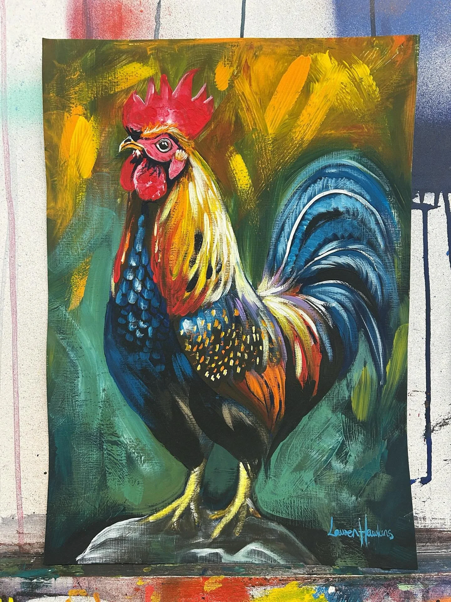 This painting was never meant to be for sale.

I didn&rsquo;t even want to paint a cockerel. I wanted to do a cow 😂

I couldn&rsquo;t find a reference fast enough in my 3 hour studio slot&hellip; so the cockerel won.

And it sold before I&rsquo;d ev