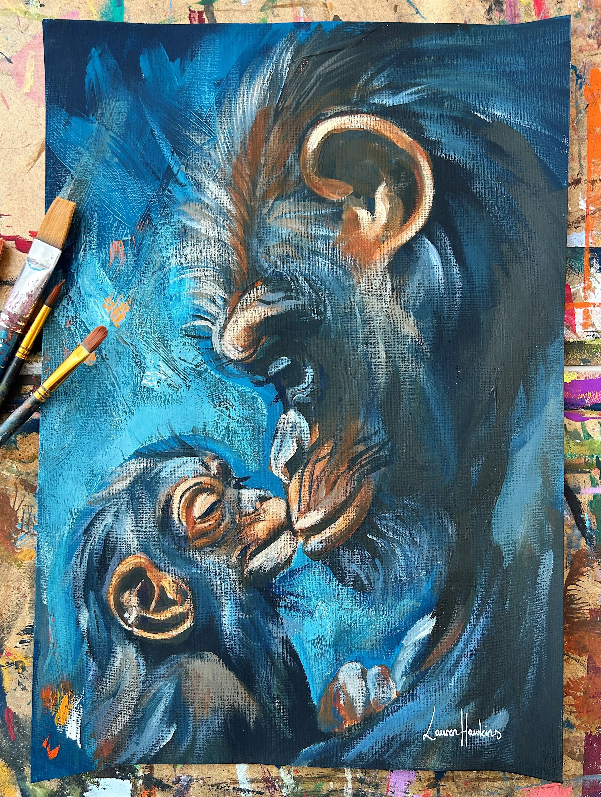 Finished 🐒

I think this might be one of my favourite workshop examples I&rsquo;ve painted so far 

I always seem to end up using the same blues and oranges no matter what I&rsquo;m painting. Women. Cities. Monkeys&hellip; 

Love them.

We&rsquo;re 