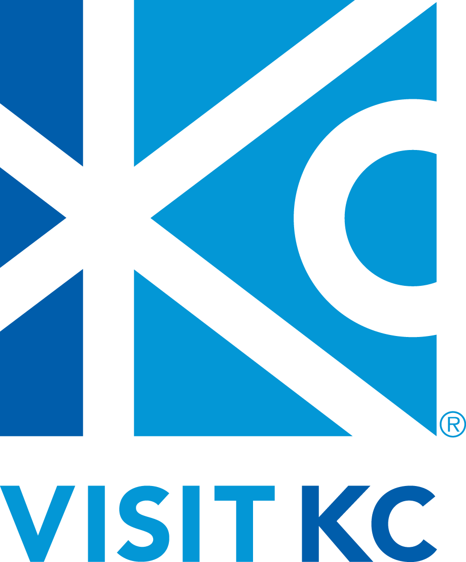 Logo of VISIT KC, with stylized K and C letters in black and blue, and the text "VISIT KC" beneath.
