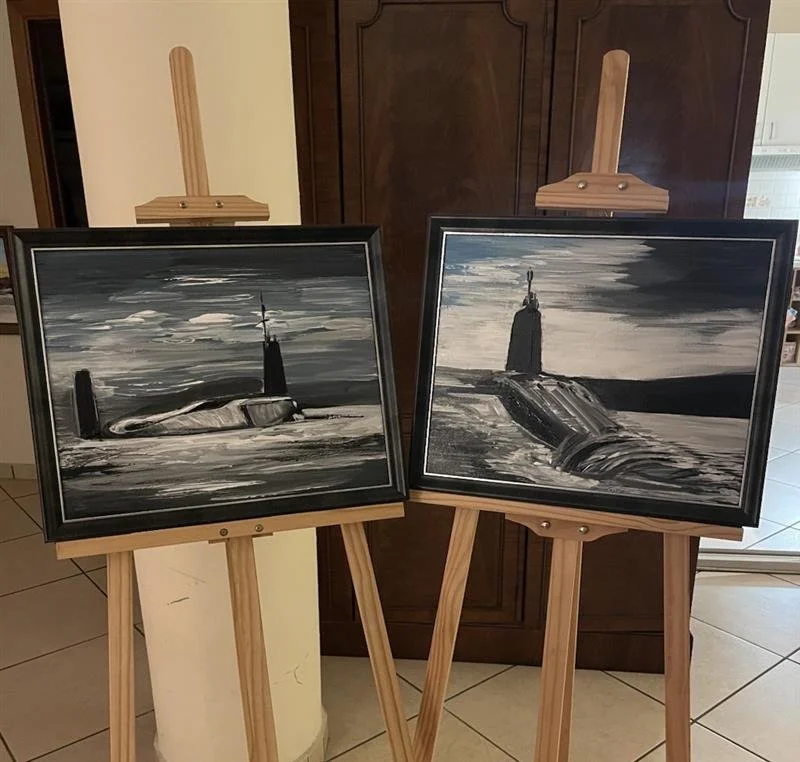 Submarines, Outbound & Homeward. Acrylic, canvas. Each 40x50cm. Commission.