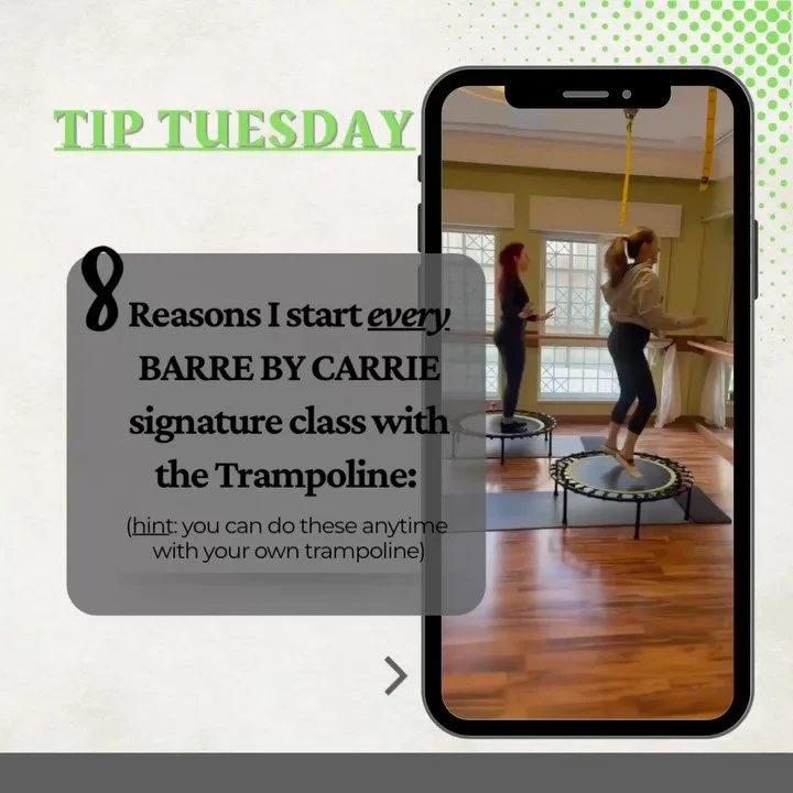 #TUESDAY TIP (fitness): 
8 Reasons I start every Barre Class with the trampoline.

PRO TIP: 
Get your own personal trampon, and use whenever you feel stressed out. Or just want to feel happy. And especially when that fun song comes on. 💃🏻🎤🎵🎸

#h