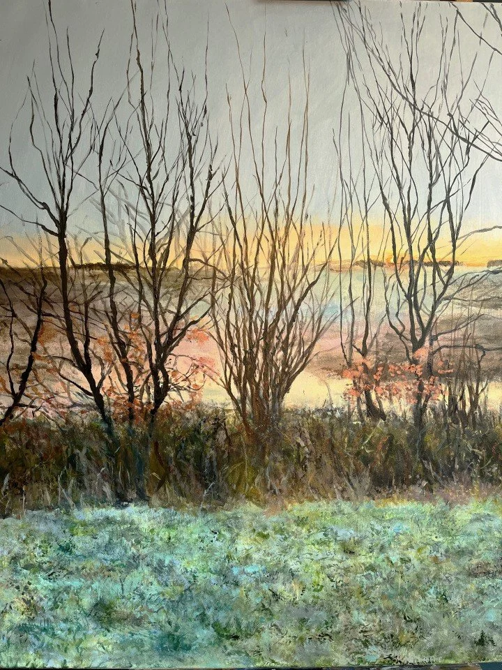 'Near the Donkey Field' Acrylic and Oil Sticks on canvas 91x91 cms