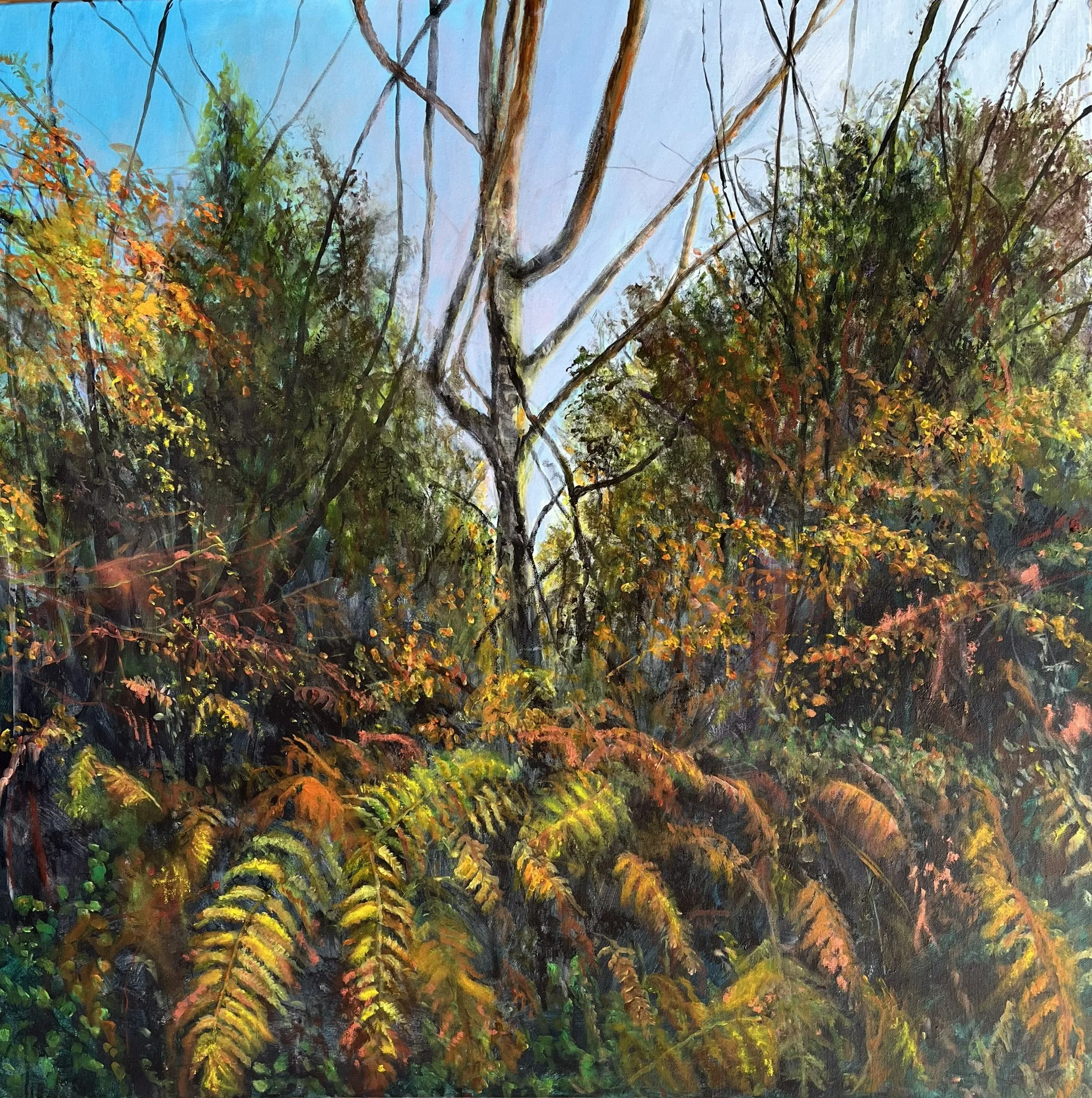 Feeling Ferny? Acrylic paint and Oil Sticks on canvas 91X91 cms square