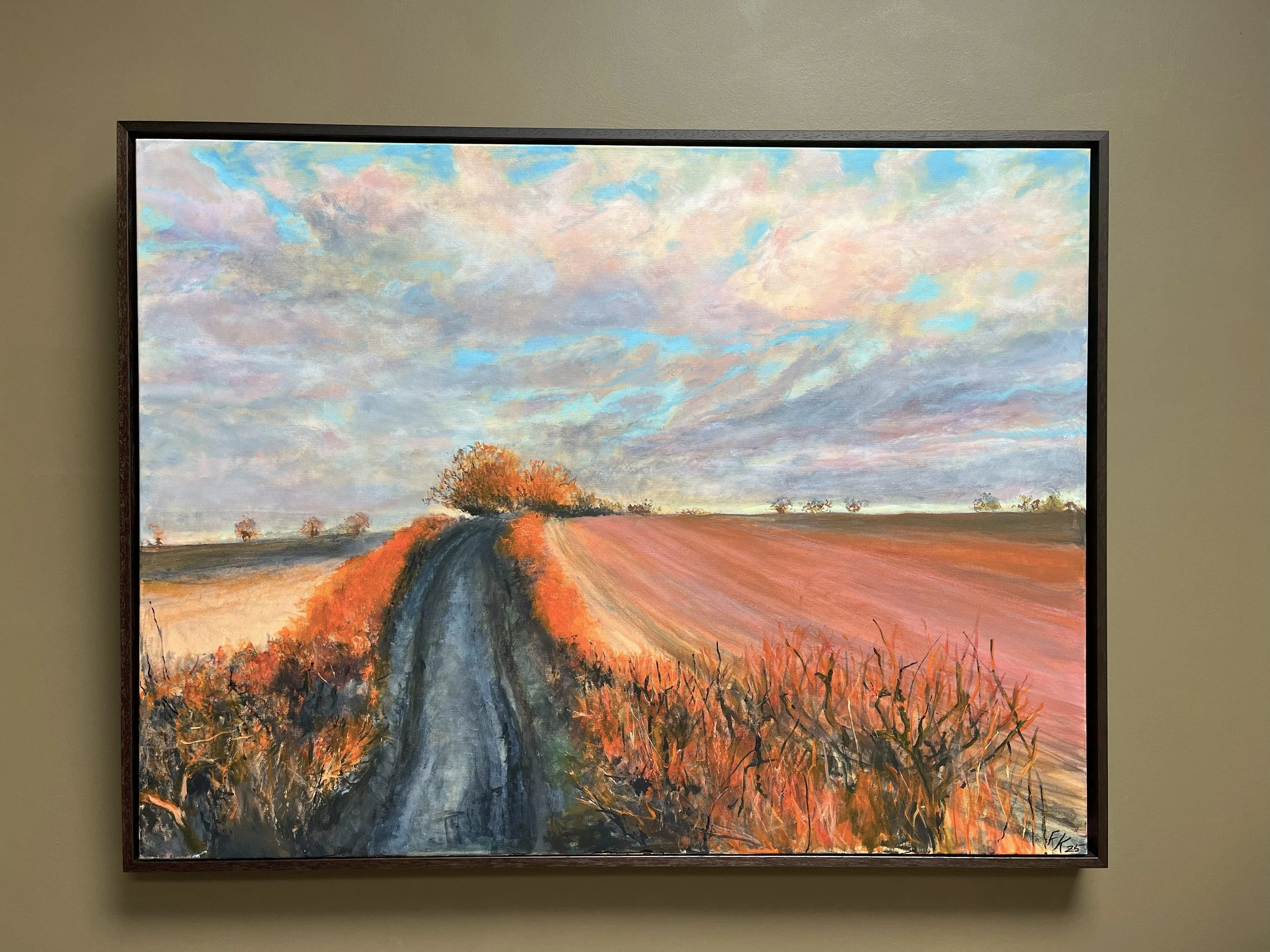 'Over the fields'
Acrylic on Canvas
Made to measure frame Dark Wood
Framed size 80x105 cms
£500