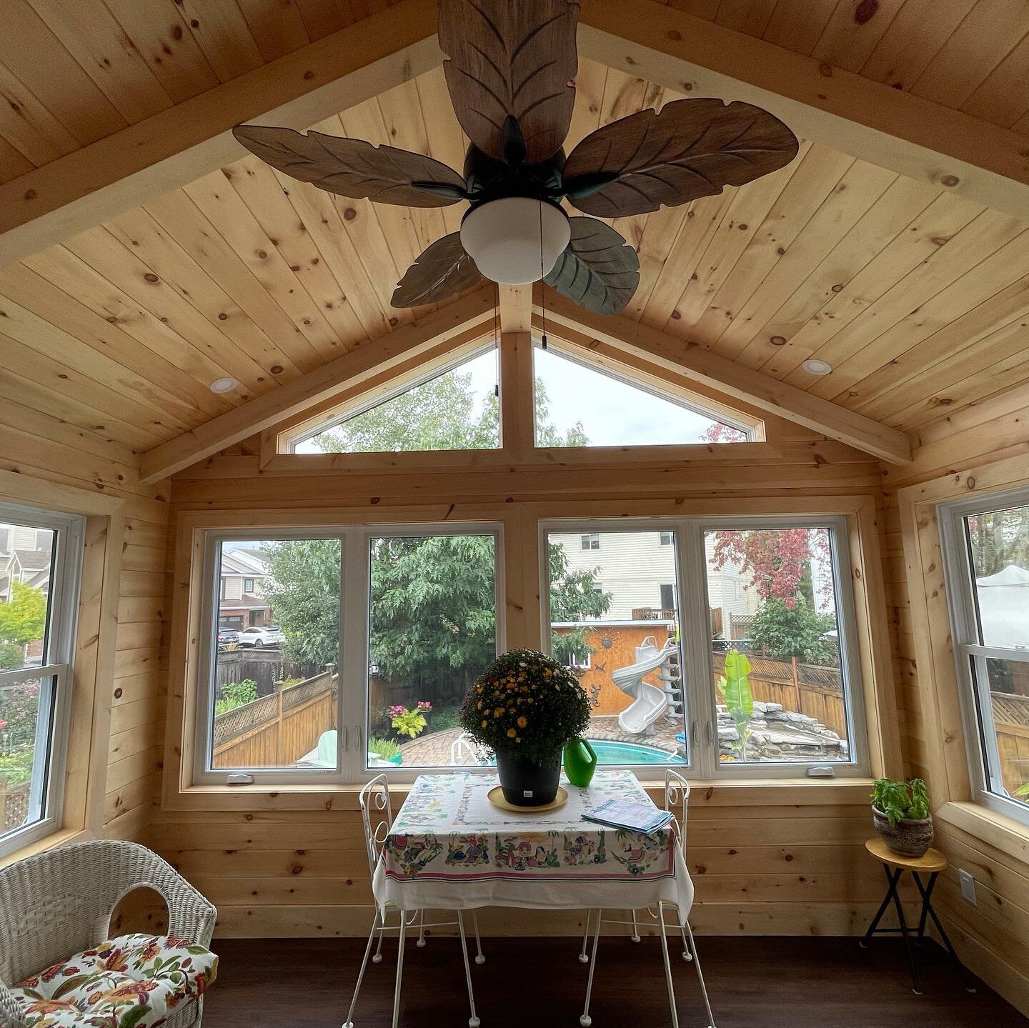 Another addition project completed by our team. The exterior was finished with a wood board and Barton siding. The interior with pine T&amp;G complimented with pine beams. #ottawacontractor #carpentry #renovation