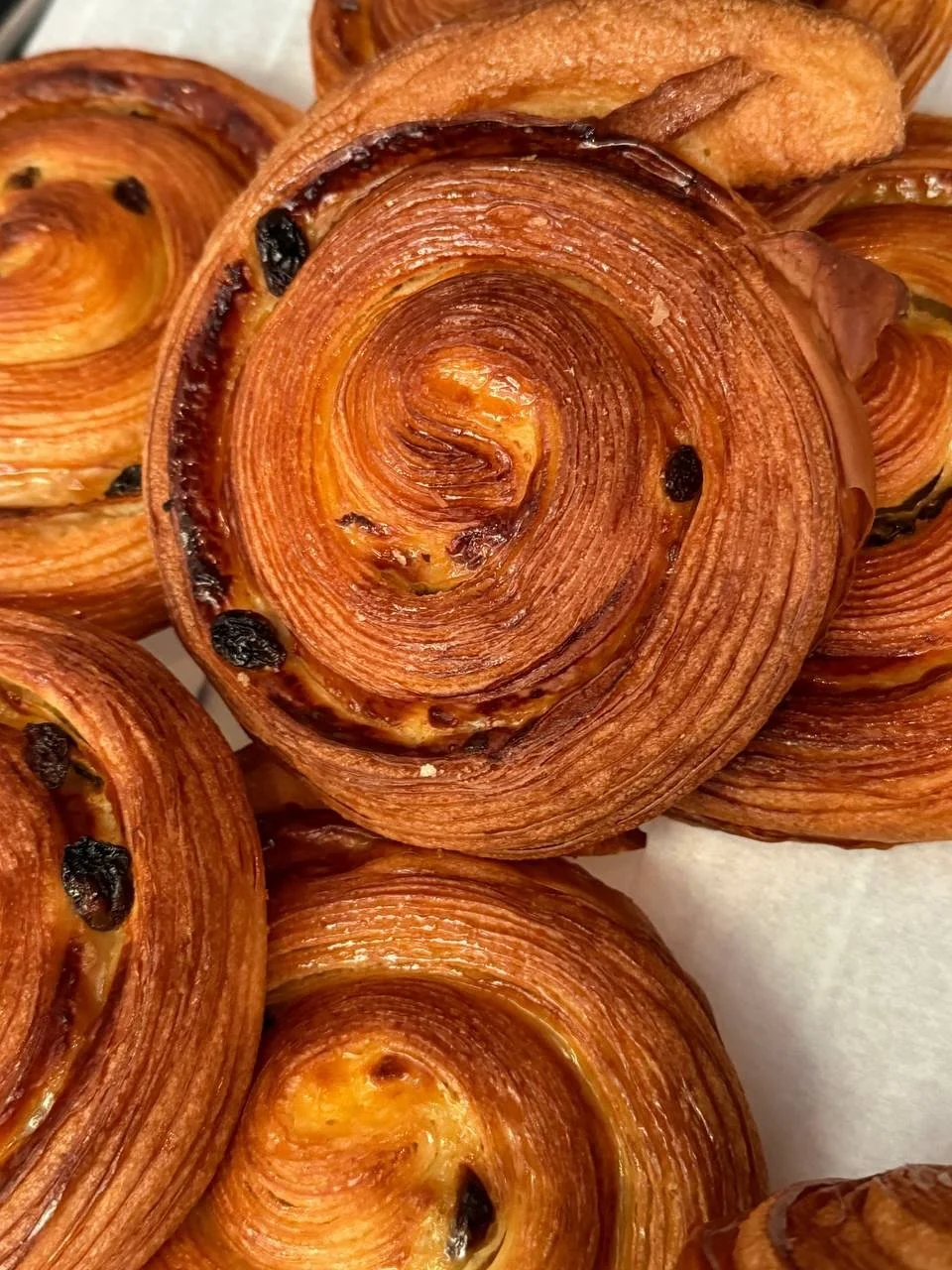 There&rsquo;s something irresistible about the classic swirl of a Pain aux Raisins💔

Each swirl hides smooth pastry cream + plump raisins &gt; all baked until caramelized! Best accompanied by our coffees and teas.

Swipe left to see the process behi