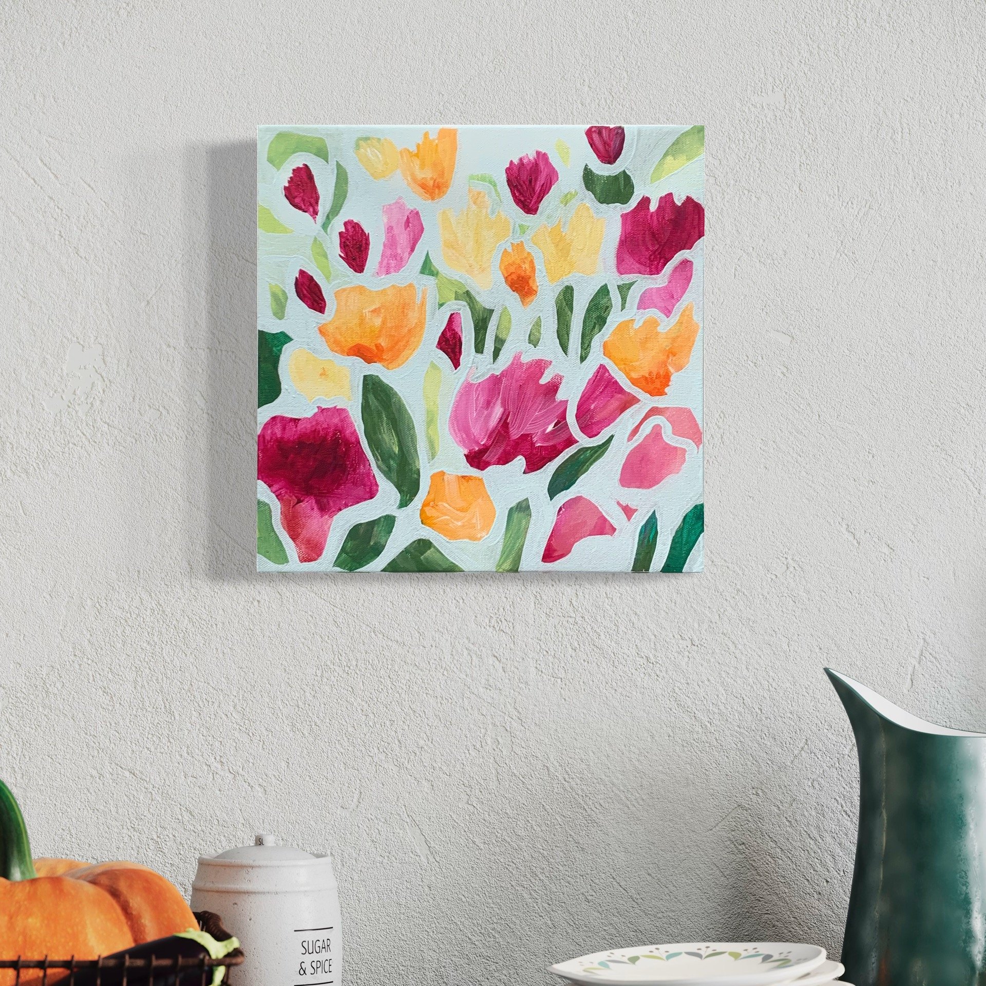 Rainbow colors abstract floral painting