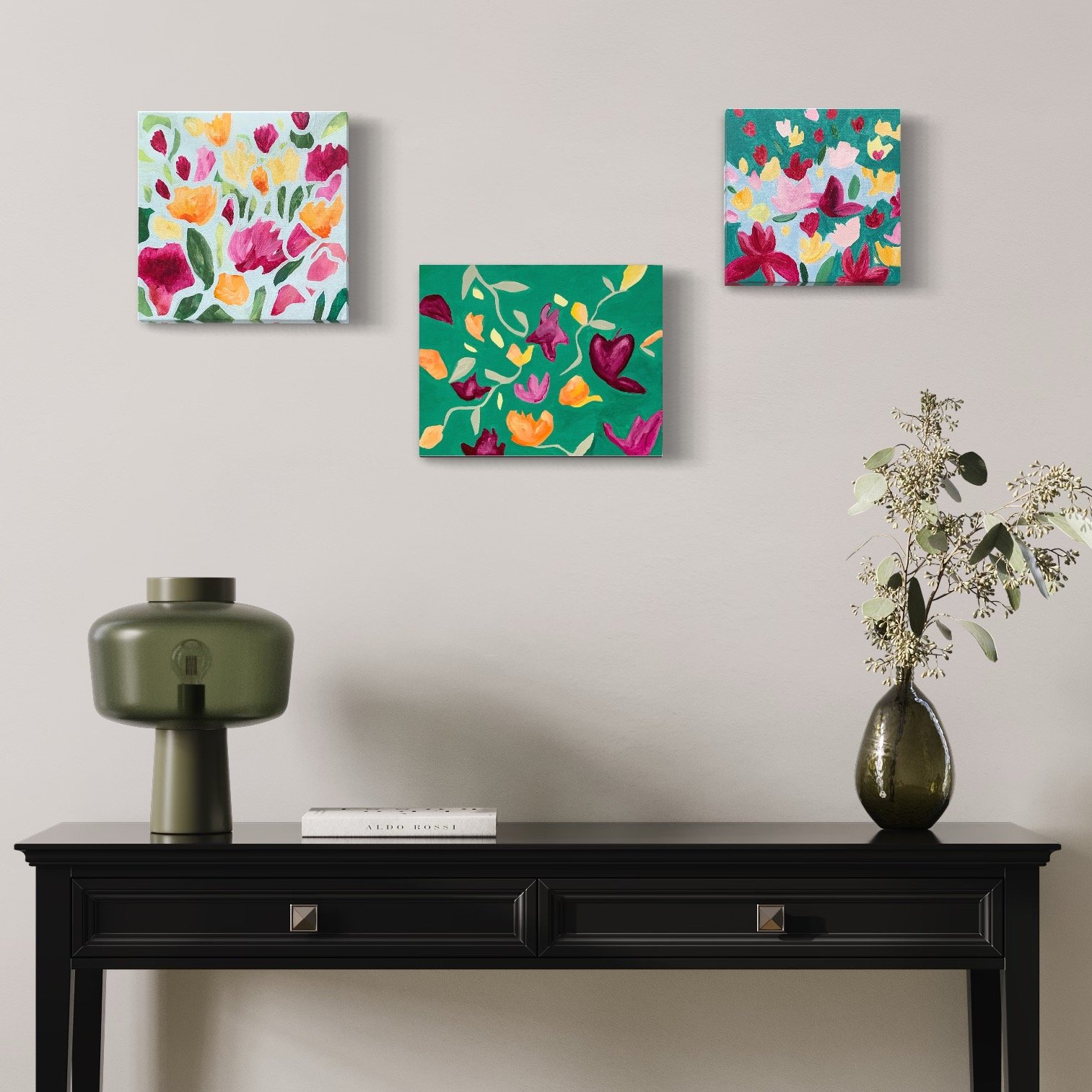 Colorful abstract floral paintings