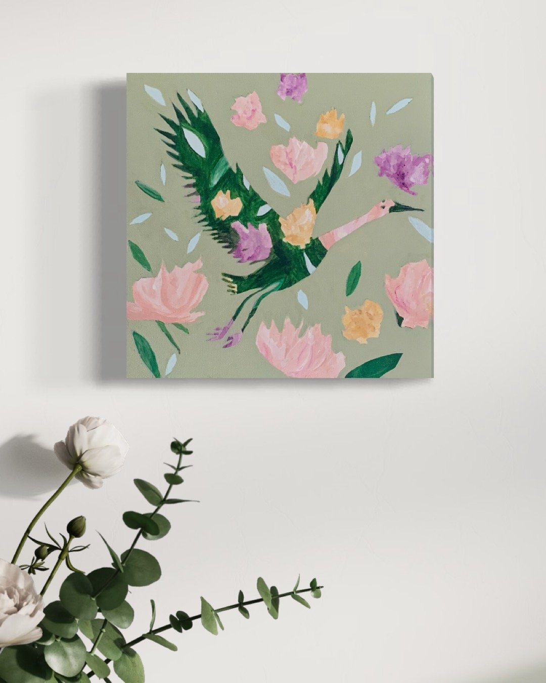 Floral Crane Painting