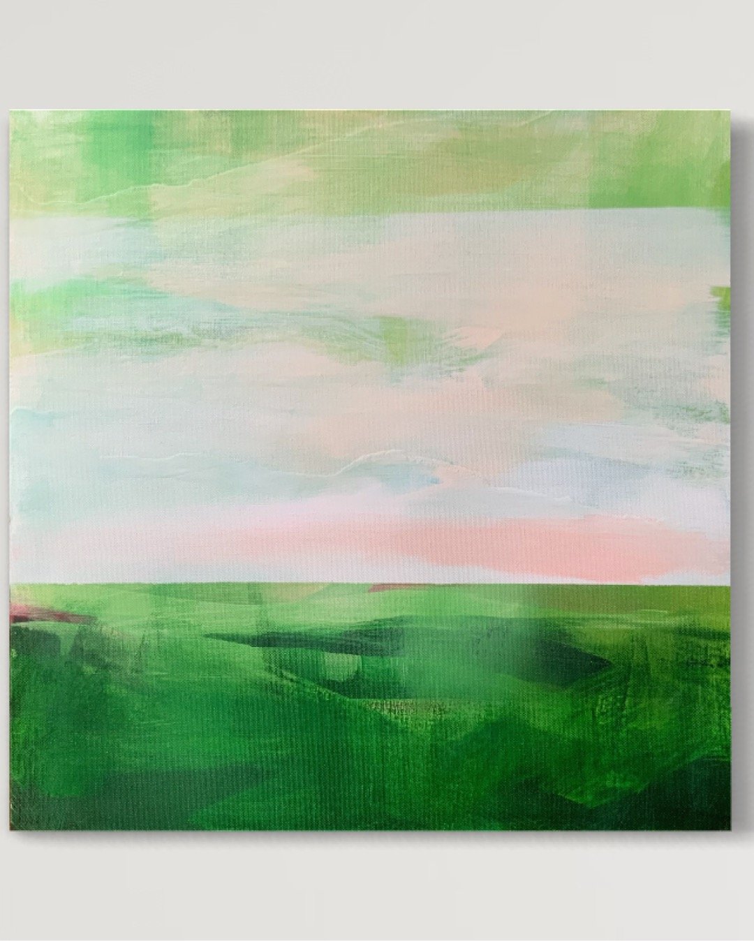 minimalist landscape painting with pinks and greens