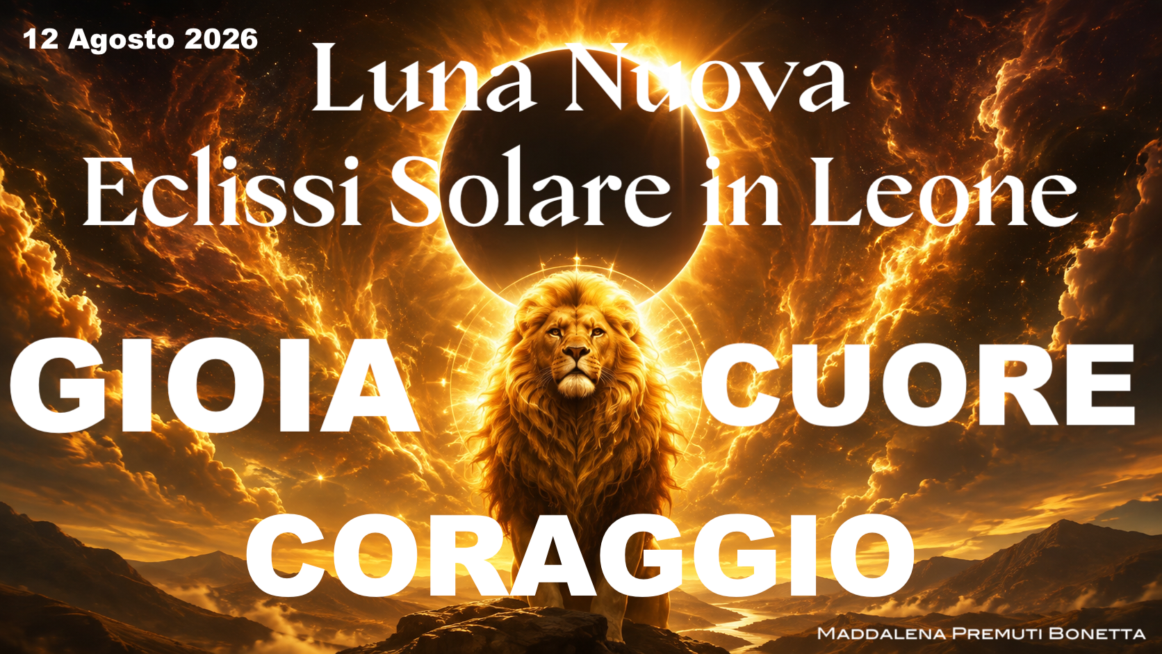 Luna Nuova in Leone + Eclissi Solare 12 Agosto 2026 Coraggio - Gioia - Cuore 