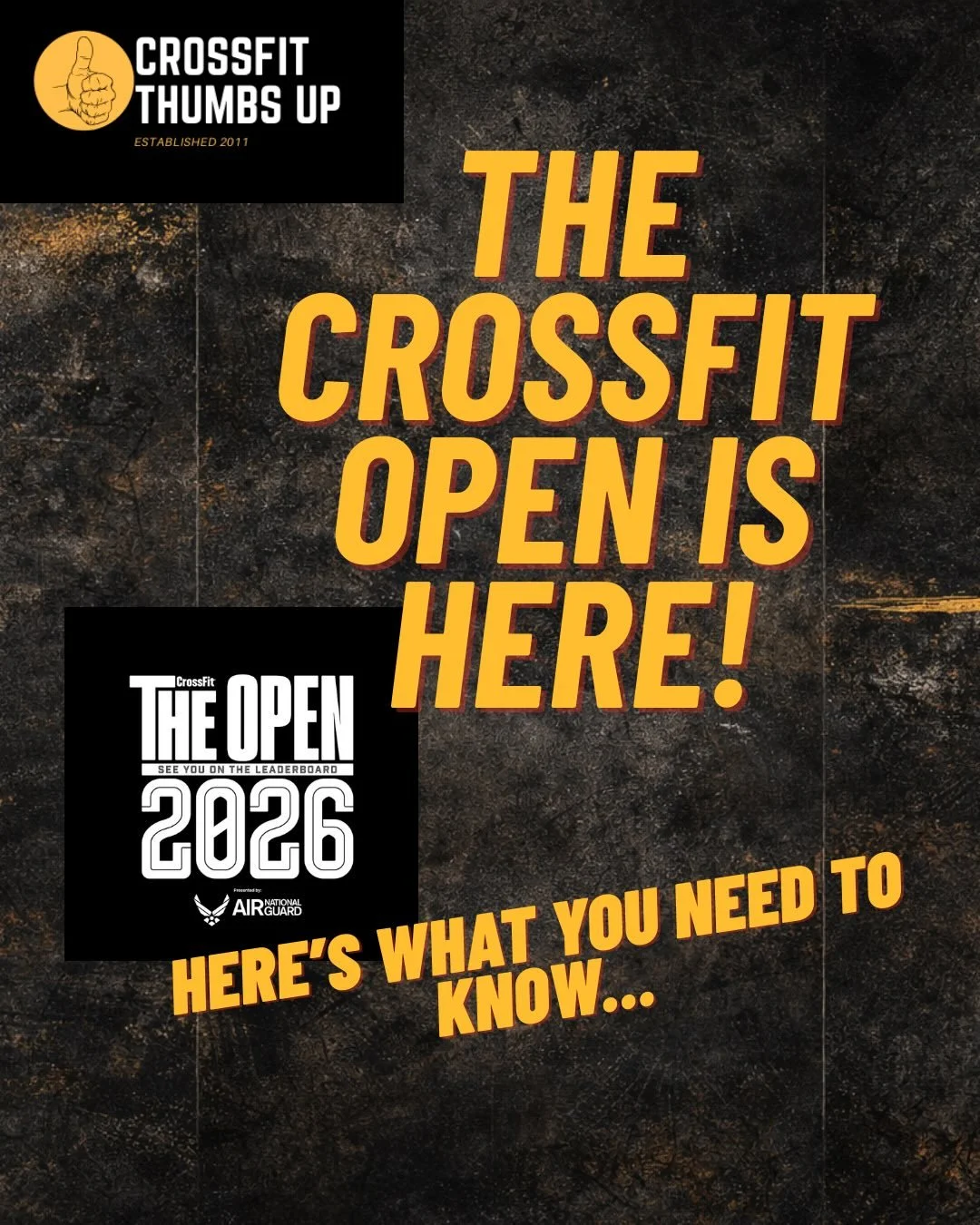 The CrossFit Open starts this month! 🔥

3 weeks. 3 workouts. One epic community experience.

No matter your level, the Open is for YOU.
Show up, push yourself, and experience the energy that makes CrossFit different.

We&rsquo;re bringing the hype w